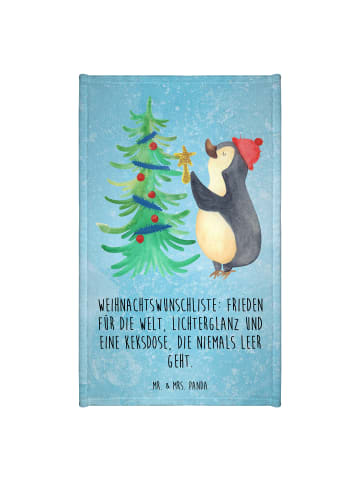 Mr. & Mrs. Panda Handtuch Pinguin Weihnachtsbaum mit Spruch in Eisblau