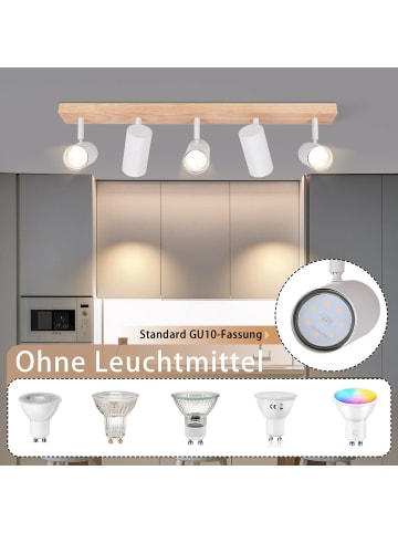 ZMH Deckenleuchte in weiß 5-flammige GU10 Holz Metall Deckenspot schwenkbar