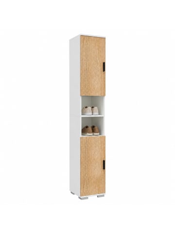 VCM Holz schmaler Schuhschrank Dielenmöbel Gados M in Weiß / Honig-Eiche