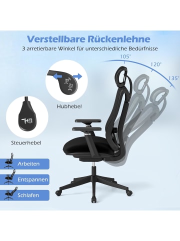COSTWAY Schreibtischstuhl mit Verstellbarer Rückenlehne in Schwarz