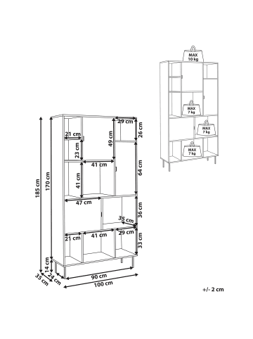Beliani Bücherregal AMOS in Braun/Weiß - (W) 100 x (H) 185 x (L) 35 cm