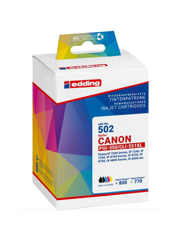 edding Tintenpatronen Multipack ersetzt Canon PGI-550XL BK + CLI551 BK/C/M/Y