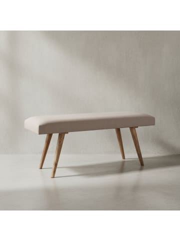 KADIMA DESIGN Sitzbank Stoff / Massivholz Bank 117x51x38 cm im Retro Stil, in Beige