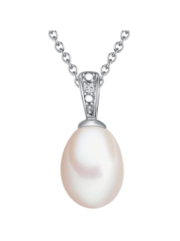 Lulu & Jane Diamant-Kette Sterling Silber Diamant Süßwasser-Zuchtperle in silber