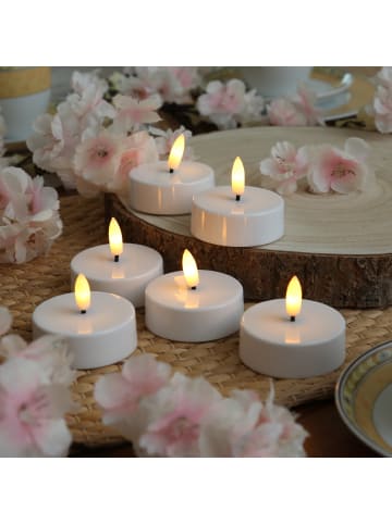Adilina 6x LED Maxi Teelichter Kunststoff 3D Flamme D: 5,8cm weiß