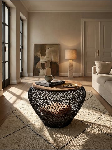 KADIMA DESIGN Couchtisch Mango Massivholz Metall 60x60x45 cm Rund mit
