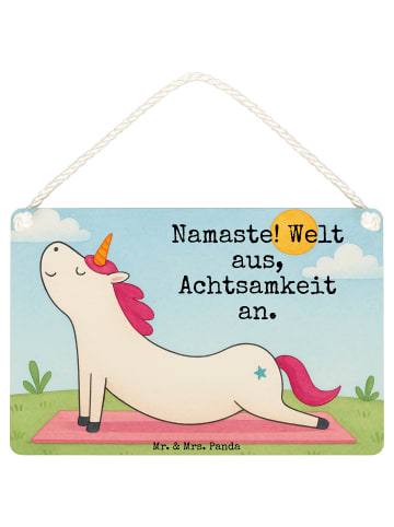 Mr. & Mrs. Panda Wegweiser Einhorn Yoga Design mit Spruch in Weiß
