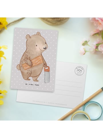 Mr. & Mrs. Panda Postkarte Tischler Herz ohne Spruch in Grau Pastell