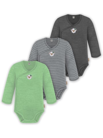 Normani Outdoor Sports 3er Pack Baby Merino Langarm Wickelbody in Anthrazit/Grau/Grün