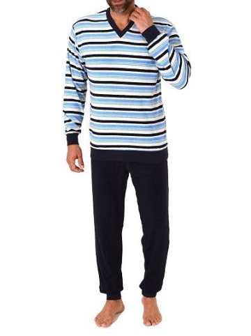 NORMANN Frottee Schlafanzug langarm Bündchen gestreifter - 77516 in grün