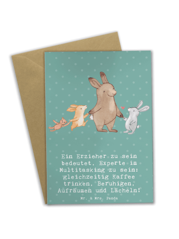 Mr. & Mrs. Panda Grußkarte Multitasking Erzieher mit Spruch in Meeresbrise