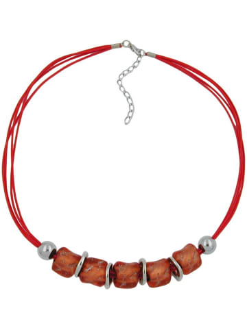 Gallay Kette 18mm Steinperle apricot-silbergrau-chrom Kunststoff 50cm in rot