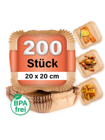 Gourmet Maxx Backpapier-Schalen für Heißluft-Fritteusen 200er-Set 20x20x4,5cm braun Braun