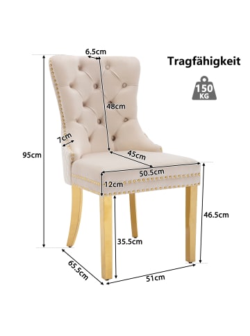 ABRIHOME Esszimmerstuhl in Beige mit Türklopfer Nagelkopfbesatz 2 Stück
