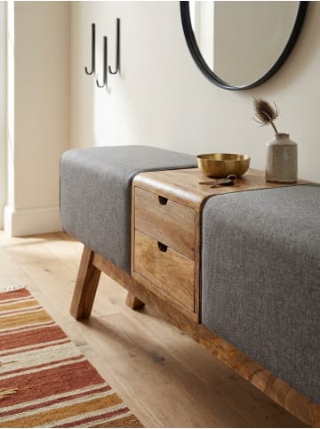 KADIMA DESIGN Retro-Sitzbank mit Schubladen, Massivholz, Stoffbezug, Seitentasche