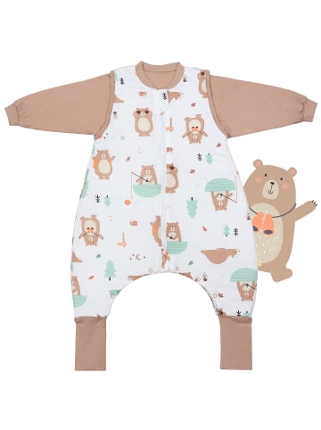 Schlafsack mit Füßen und umklappbaren Bündchen, 3.5 TOG in Beige-Weiß