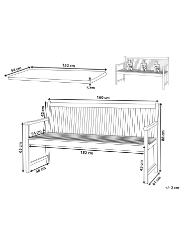 Beliani Gartenbank VIVARA in Braun/Rot - (W) 160 x (H) 88 x (L) 61 cm