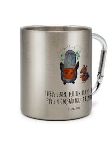 Mr. & Mrs. Panda Tasse Pinguin & Maus Wanderer mit Spruch in Silber