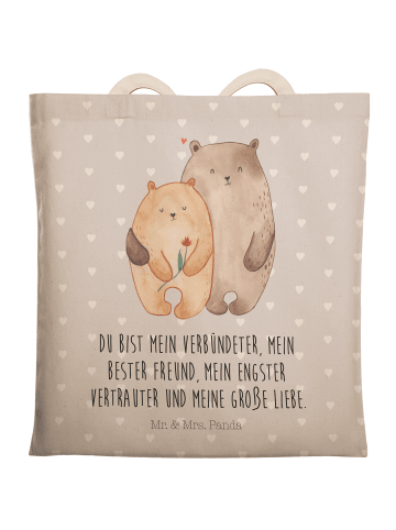 Mr. & Mrs. Panda Tote Bag Bären Liebe mit Spruch in Grau Pastell