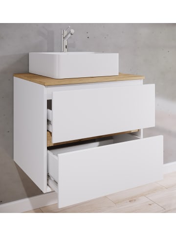 VCM  2 tlg. Badmöbel-Set mit Waschbecken Cosila-A 60 cm in Weiß / Honig-Eiche