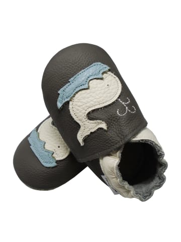 Mejale Leder Babyschuhe mit Wal-Muster, rutschfeste Sohle, schwarz