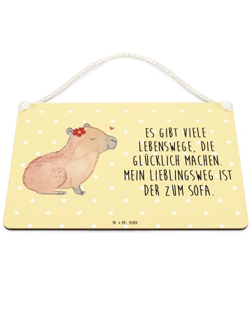 Mr. & Mrs. Panda Holzschild Capybara Blume mit Spruch in Gelb Pastell
