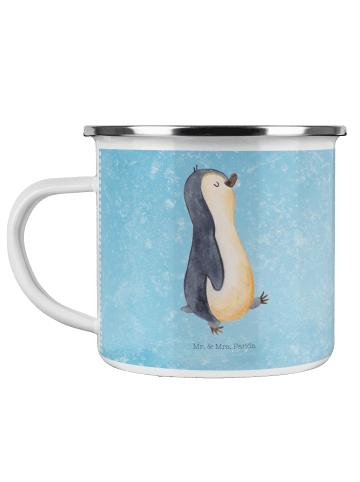 Mr. & Mrs. Panda Camping Emaille Tasse Pinguin marschieren ohne ... in Eisblau