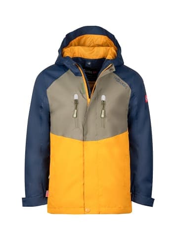 Trollkids Regenjacke "Nusfjord" in Moosgrün/Goldgelb/Blau