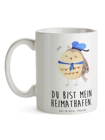 Mr. & Mrs. Panda Tasse Eule Matrose mit Spruch in Weiß
