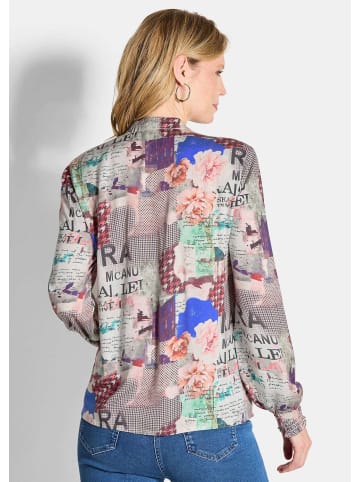GOLDNER Kurzgröße:  Blusenshirt Leichte Printbluse mit Patchwork-Muster in stein / gemustert