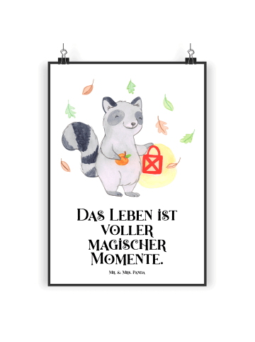 Mr. & Mrs. Panda Bild Waschbär Laterne mit Spruch in Weiß
