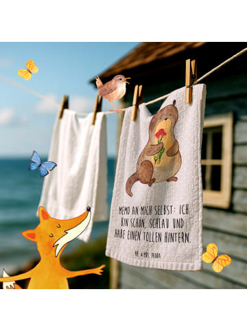 Mr. & Mrs. Panda Handtuch Gäste-WC Otter Blumenstrauß mit Spruch in Grau Pastell