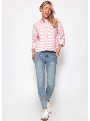SASSYCLASSY Strickjacke mit grafischem Streifenbild Set in Rosa-Gelb