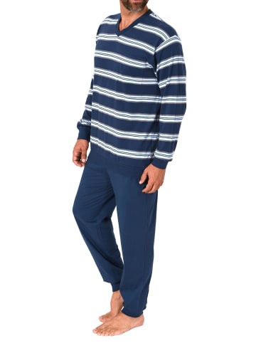 NORMANN langarm Schlafanzug Pyjama Bündchen Streifen - 78047 in marine