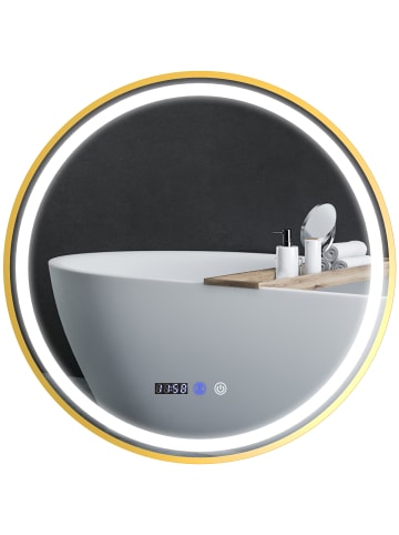 HOMCOM Badezimmerspiegel-Ø60 x 3,5T cm-Gold