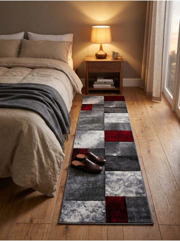 KADIMA DESIGN Teppich Kurzflor Waschbar Karo LATEMAR Strapazierfähig OEKO-TEX in Rot