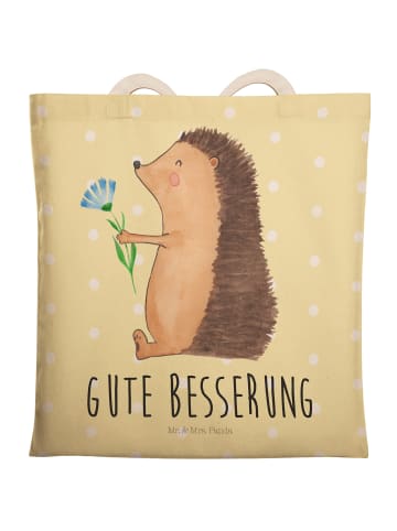 Mr. & Mrs. Panda Tragetasche Igel Blumen mit Spruch in Gelb Pastell
