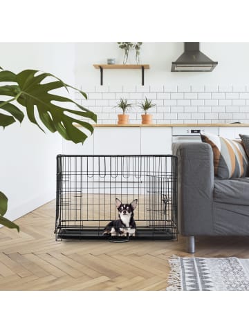 relaxdays Hundekäfig in Schwarz - (B)75 x (H)53,5 x (T)44 cm