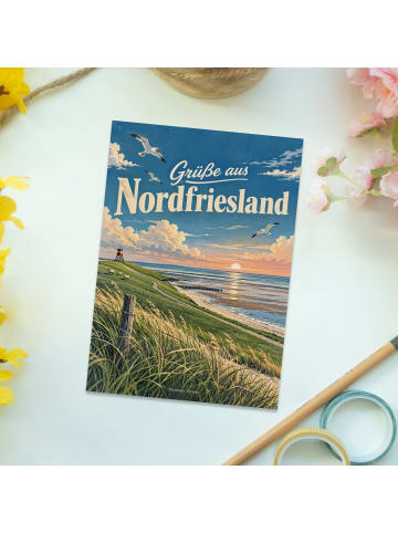 Grußkarte Landschaft nostalgisch Design mit Spruch in Weiß