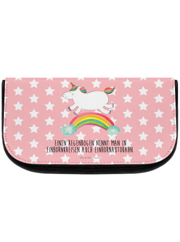 Mr. & Mrs. Panda Kosmetiktasche Einhorn Regenbogen mit Spruch in Rot Pastell