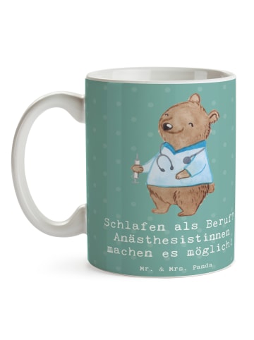 Mr. & Mrs. Panda Kaffeetasse Anästhesistin Freude mit Spruch in Meeresbrise