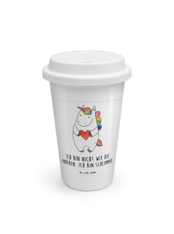 Mr. & Mrs. Panda Thermobecher Einhorn Herz mit Spruch in Weiß