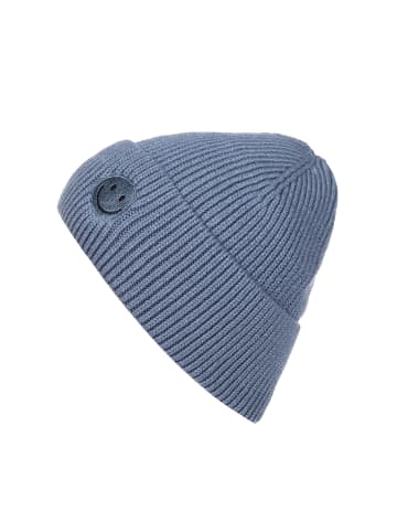 Faera Strickmütze mit Smiley und feinem Rippenstrick in Blau