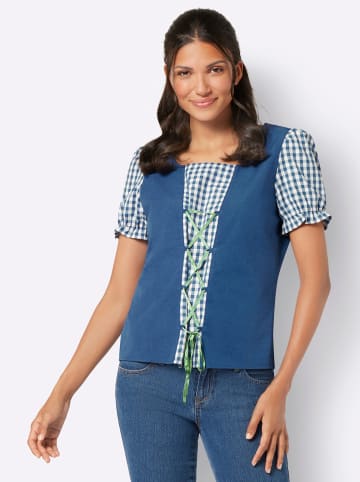 Sieh an! Trachtenbluse in jeansblau-weiß-bedruckt