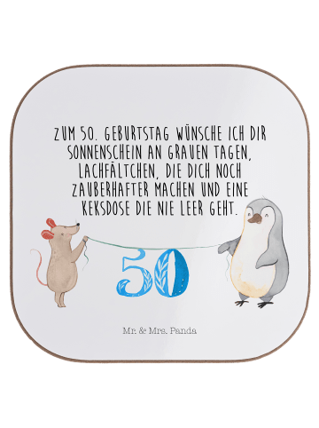 Mr. & Mrs. Panda Glasuntersetzer 50. Geburtstag Maus Pinguin mit... in Weiß