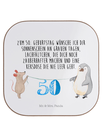 Mr. & Mrs. Panda Untersetzer 50. Geburtstag Maus Pinguin mit Spruch in Weiß