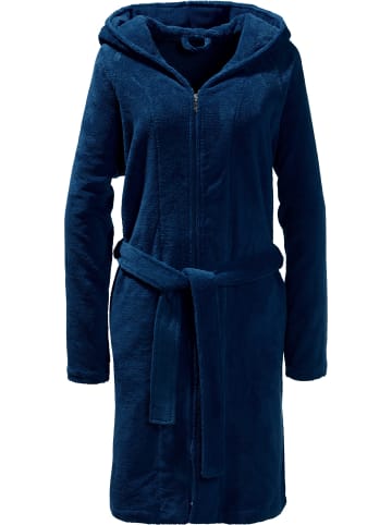 Erwin Müller Velours-Frottier Velours Unisex-Bademantel mit Kapuze Balingen in marine