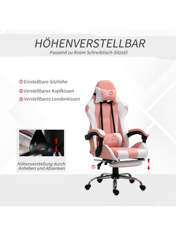Vinsetto Gaming-Stuhl-64B x 67T x 119-127H cm-Rosa+Weiß