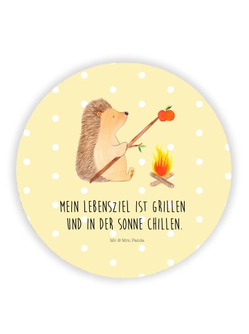 Mr. & Mrs. Panda Rund Magnet Igel Grillen mit Spruch in Gelb Pastell