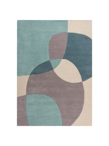 KADIMA DESIGN Eleganter Wohnzimmer-Teppich aus 100% Wolle in Türkis-Beige